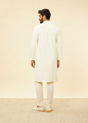 alt message - Manyavar Men Soft White Chikankari Embroidered Sequined Kurta Set image number 5